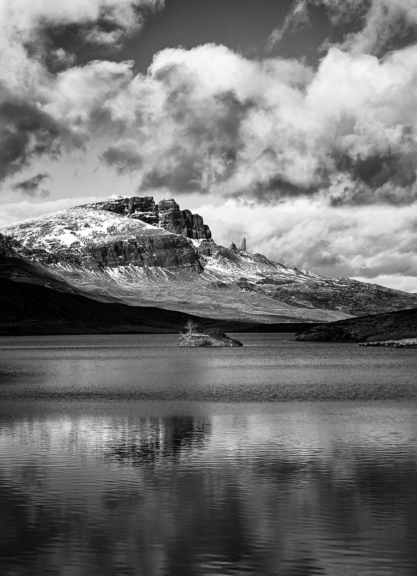The Old Man of Storr looking across Loch Leathan